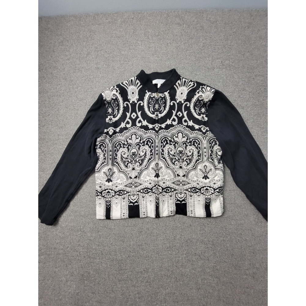 St. John Sport By Marie Gray Jacket Womens Small Black White Paisley Full Zip‎